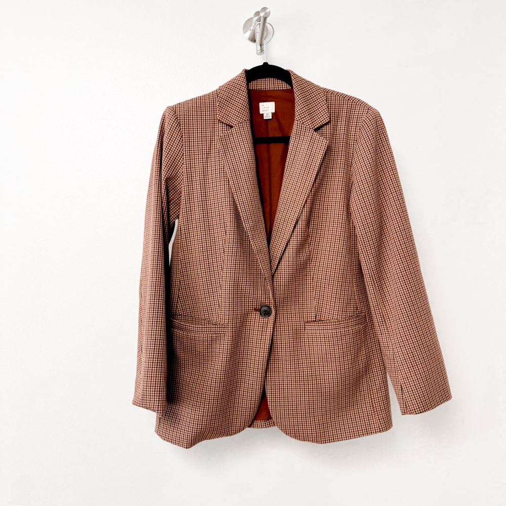 A New Day Winter Preppy Chic Plaid Blazer Jacket w/ Ankle Pants Brown Red XS 4 - Picture 2 of 16